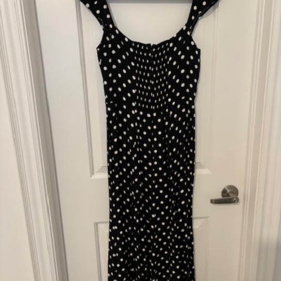 Reformation Black and White Polka Dot Midi  Bryson Dress - Picture 8 of 9